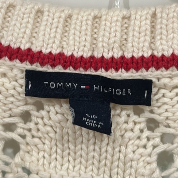 TOMMY HILFIGER ✨ Cream White Knit Sweater Collegiate Business Size Small S - Picture 3 of 4